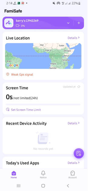  interface de famisafe.