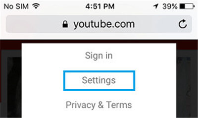 Select settings to set youtube filter on ipad safari