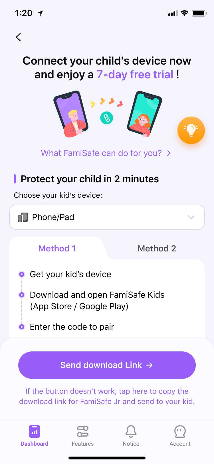 pair devices famisafe app